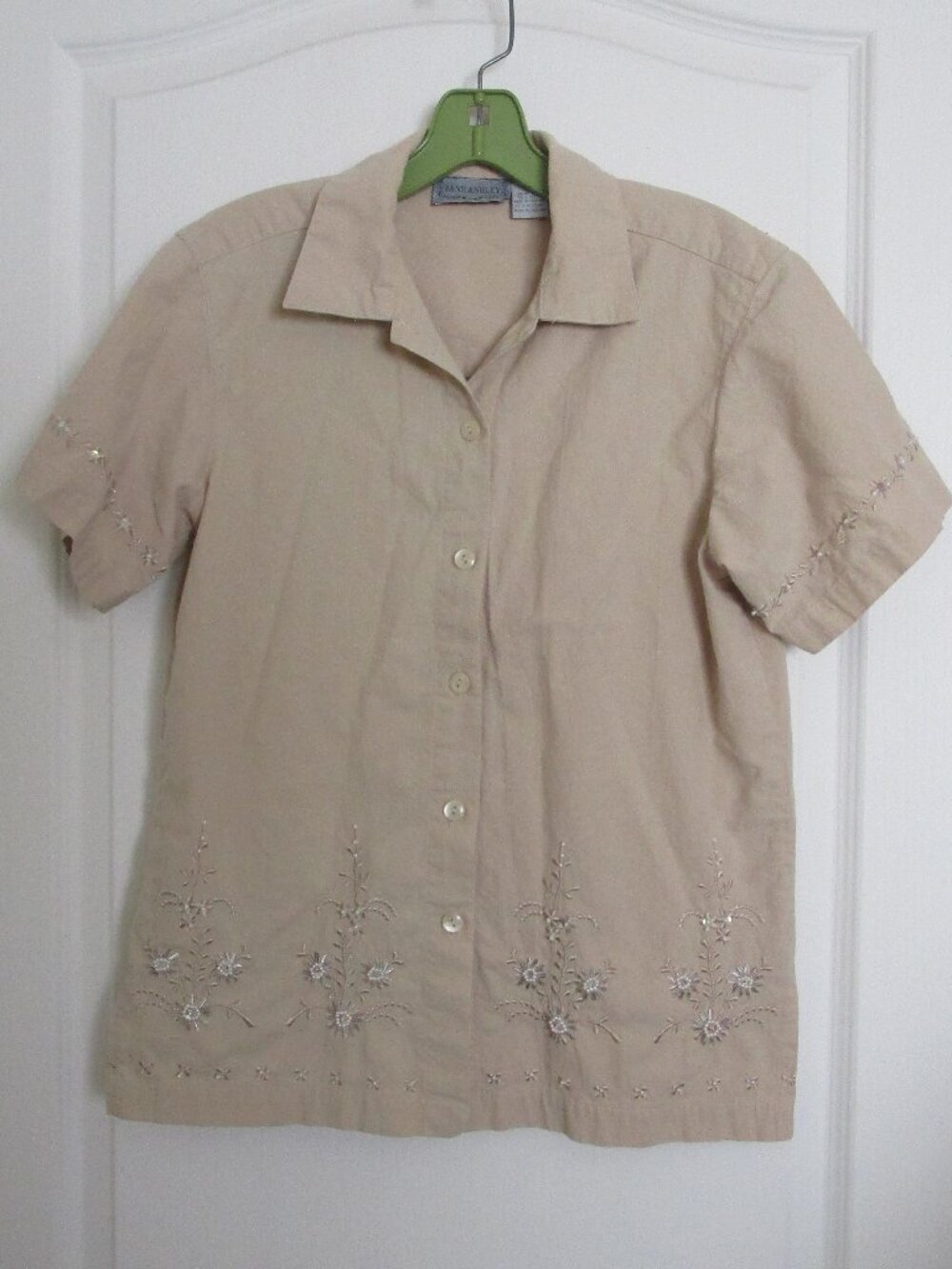 beaded 100% cotton button down shirt